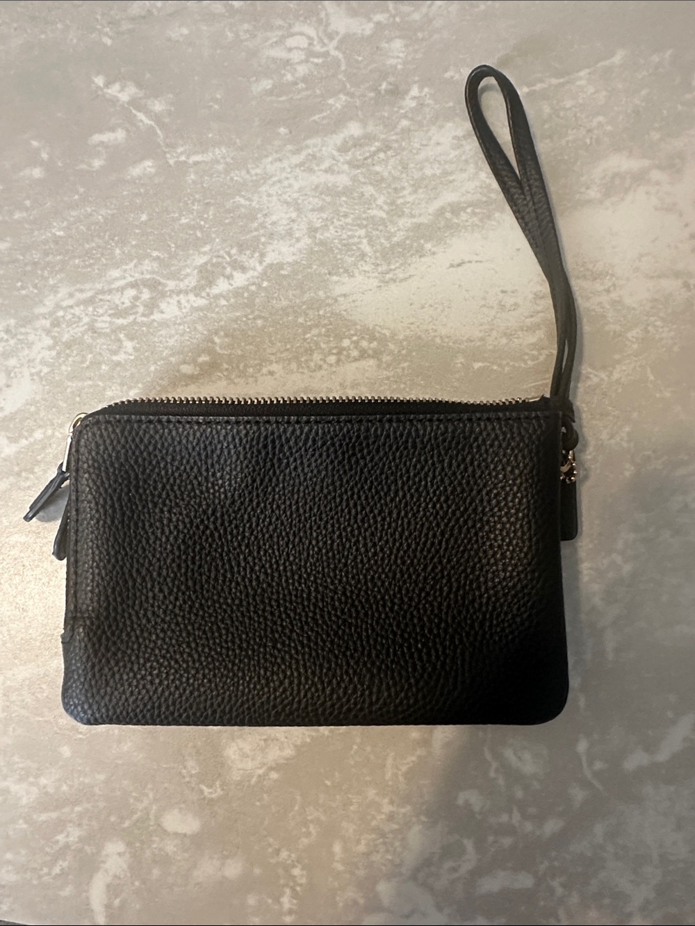 Coach Black Pebbled Leather Zip Wristlet with Gold Logo and hardware - Picture 4 of 5